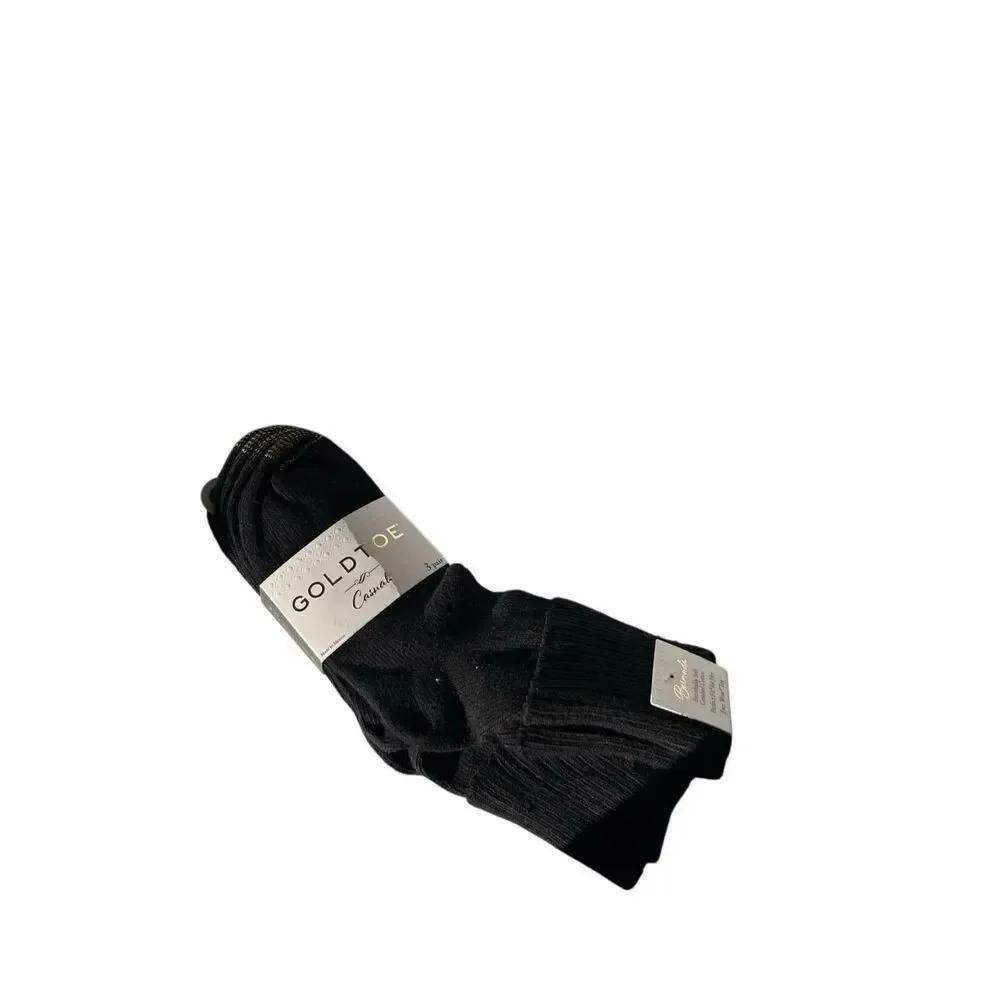 New Women's Gold Toe Bermuda Turn Cuff Black Socks Size 6-9 Style 3524